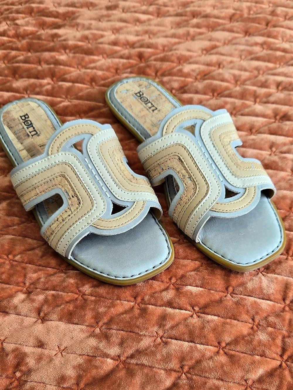 Børn Hyannis Leather & Cork Slide Sandals Light Blue Size 10 Xlnt.cond Women's